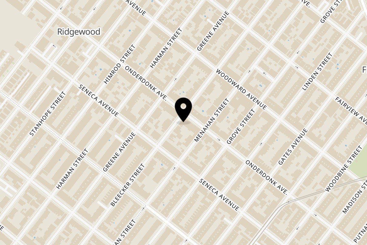 Map showing the location of Lucy's Vietnamese Ridgewood on 5-52 Onderdonk Ave in Ridgewood