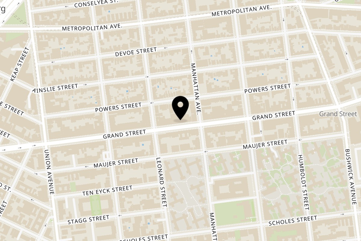 Map showing the location of Lucy's Vietnamese Grand Street on 649 Grand St in Brooklyn